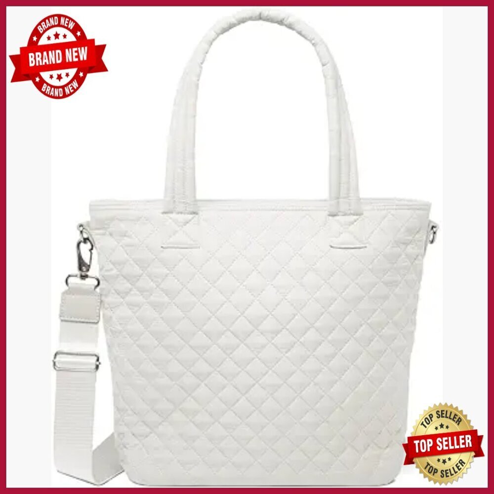 Medium Quilted Nylon Tote Bag with Laptop Sleeve & Adjustable Strap